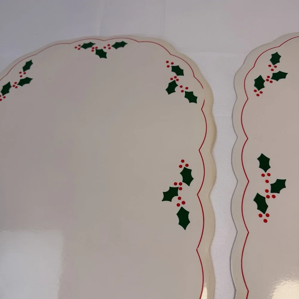 6 Vintage Placemat Set Holly Berry Christmas Holiday Oval Vinyl MCM Granny Core